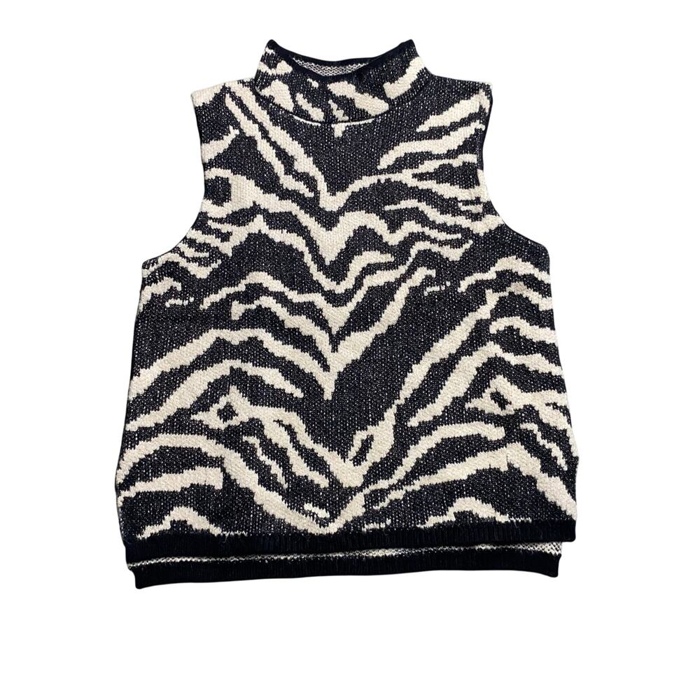 Pilcro Anthropologie Zebra Printed Jacquard Sweater Vest Mock Neck Size Large